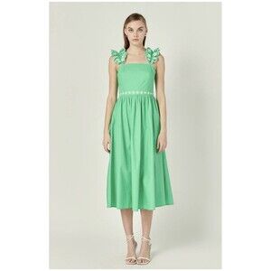 English Factory Ruffle Detail Midi Dress Sz XS Green